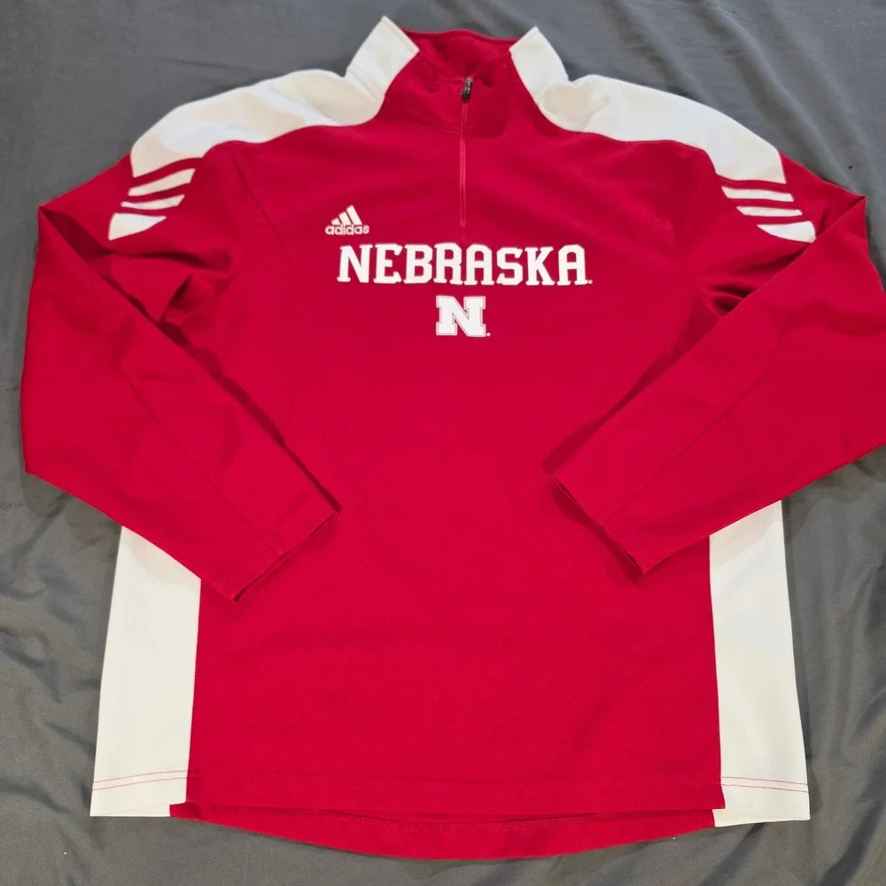 Adidas Nebraska Cornhuskers Mens Large Red White Scorch Quarter Zip Pullover
